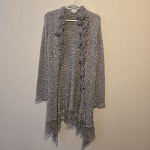 Sioni large wool blend boho open front acemetrical hem kimono sweater